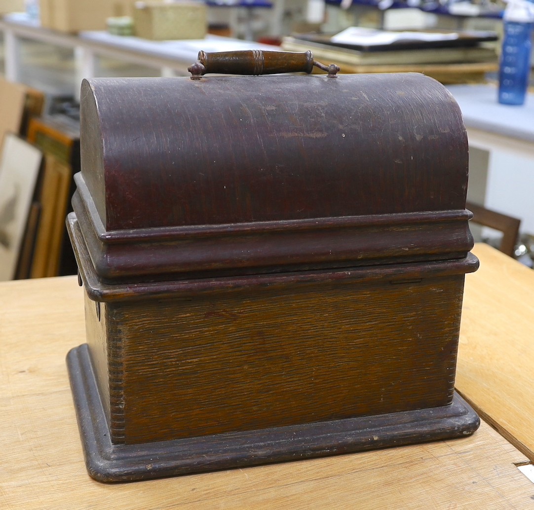A cased Thomas Edison phonograph (horn missing)